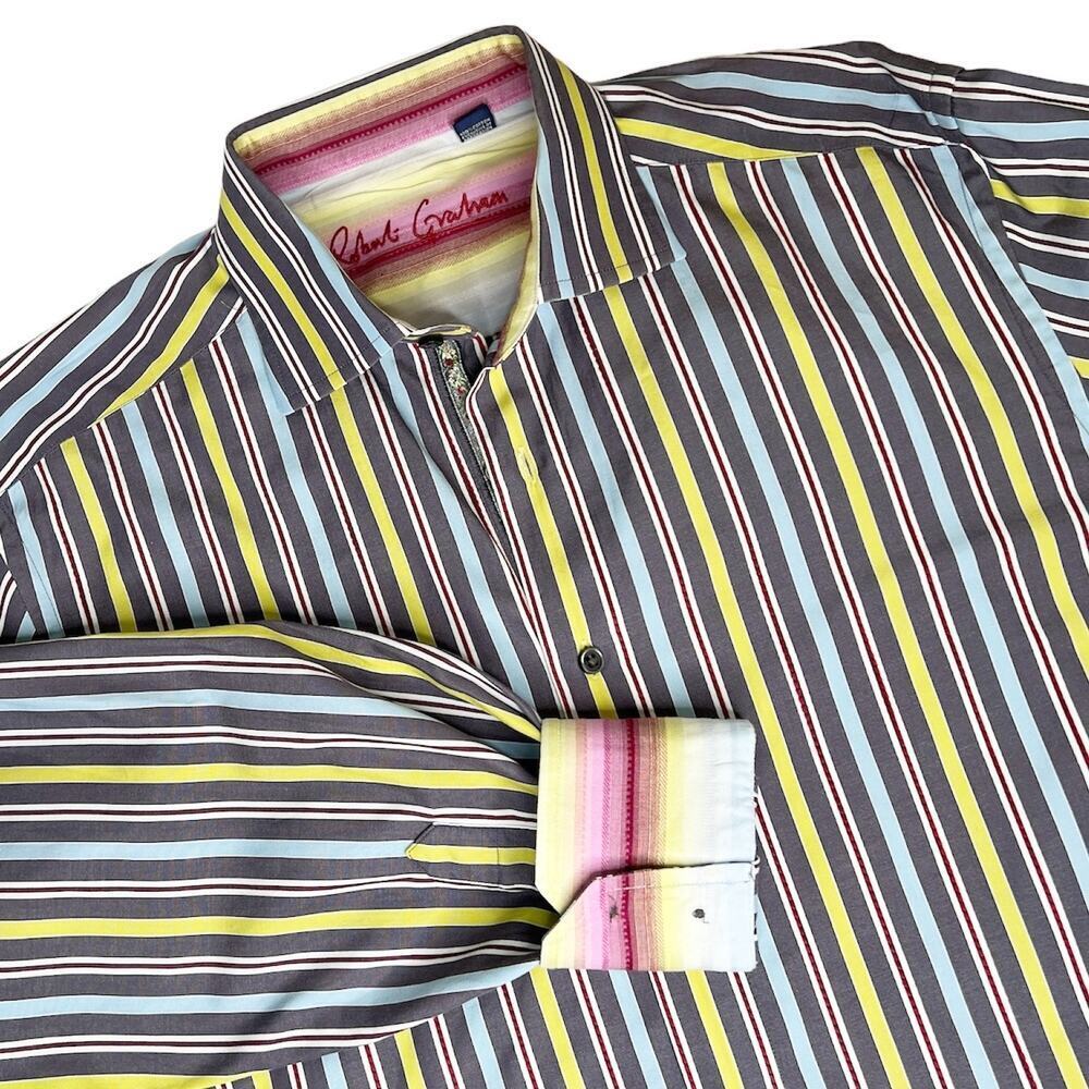 ROBERT GRAHAM Multicolor Striped Long-Sleeve Button-Up Shirt Size Large